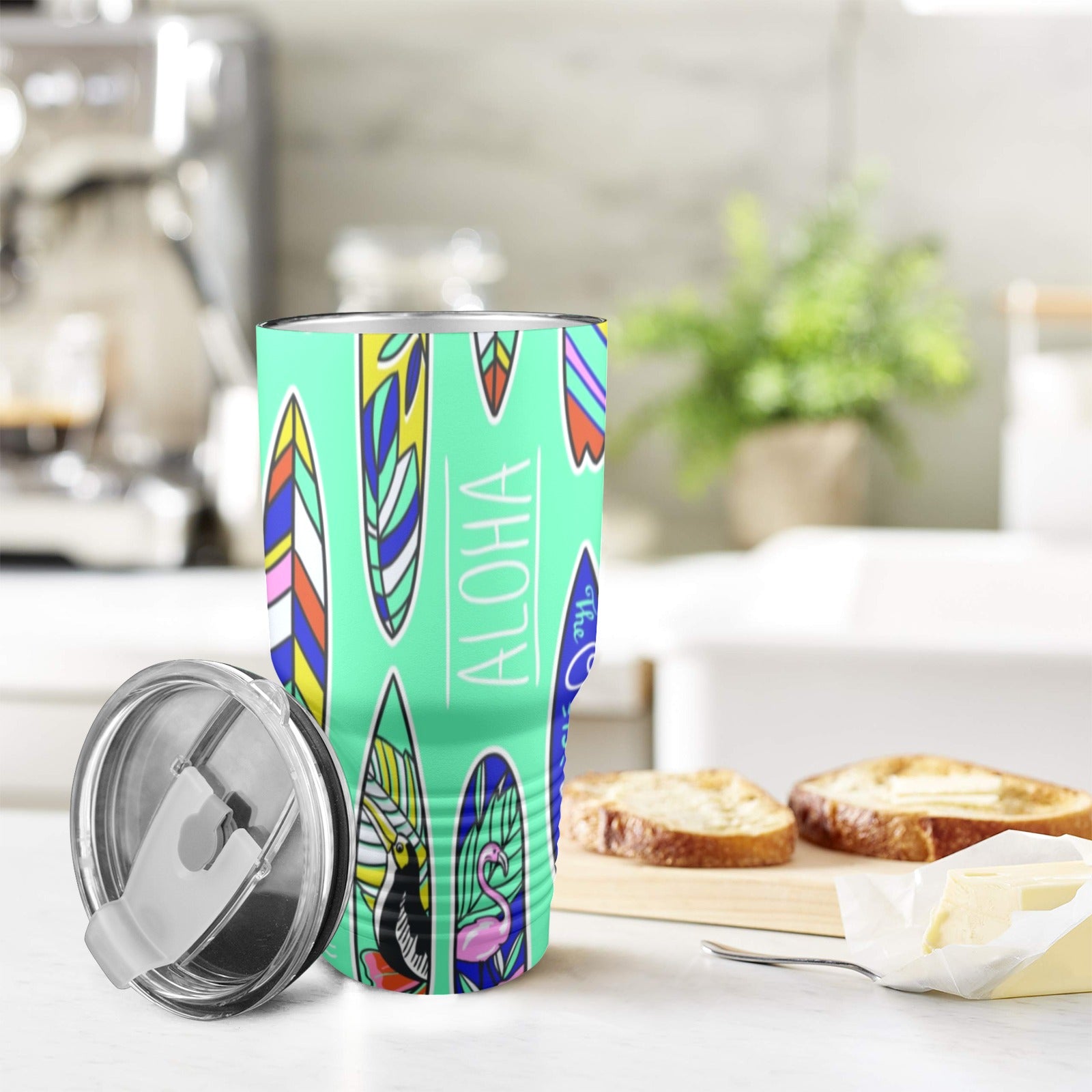 Surfboards - 30oz Insulated Stainless Steel Mobile Tumbler 30oz Insulated Stainless Steel Mobile Tumbler Printed Offshore Summer Surf