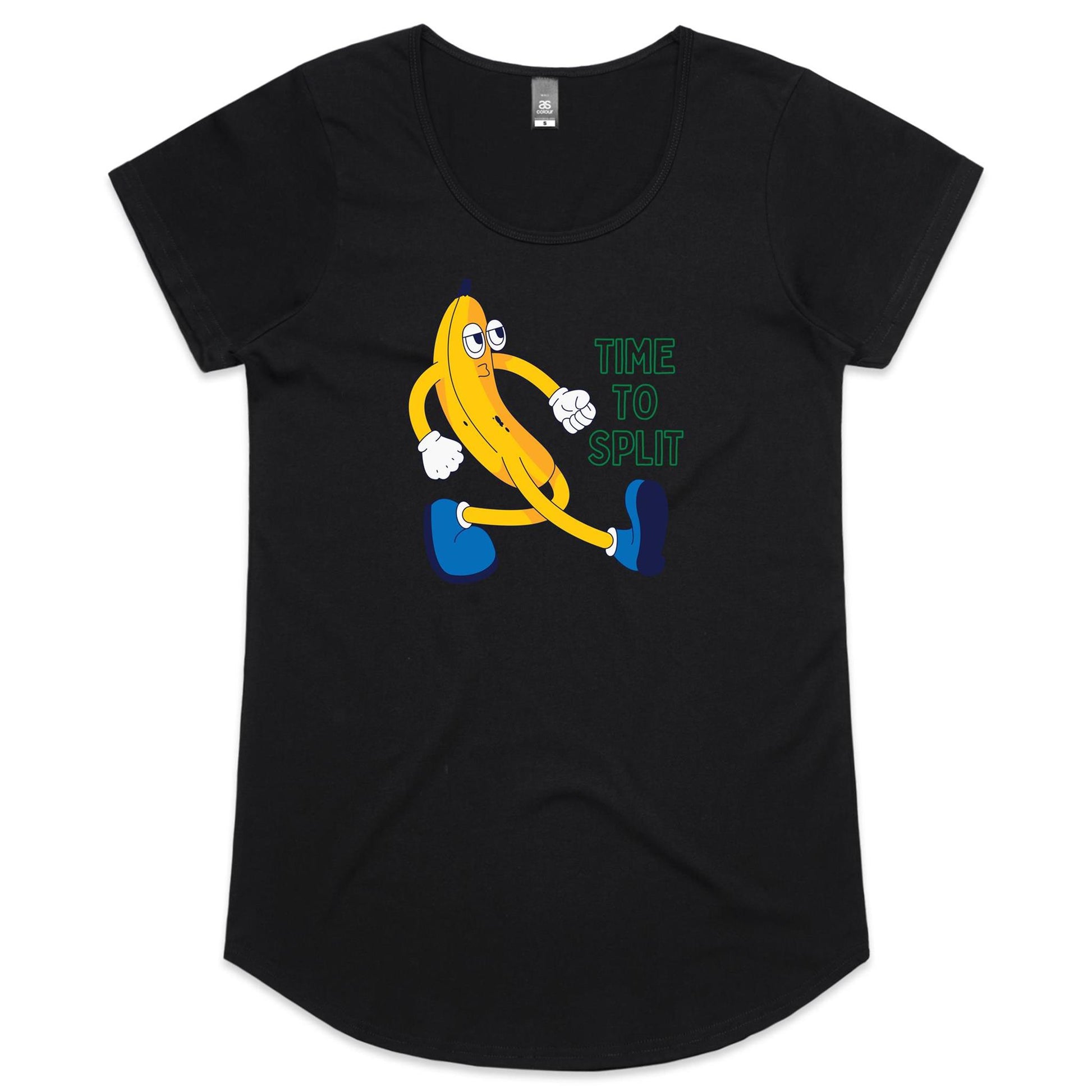 Banana, Time To Split - Womens Scoop Neck T-Shirt Black Womens Scoop Neck T-shirt Funny