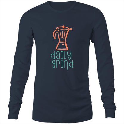 Daily Grind - Long Sleeve T-Shirt Navy Unisex Long Sleeve T-shirt Coffee Mens Womens