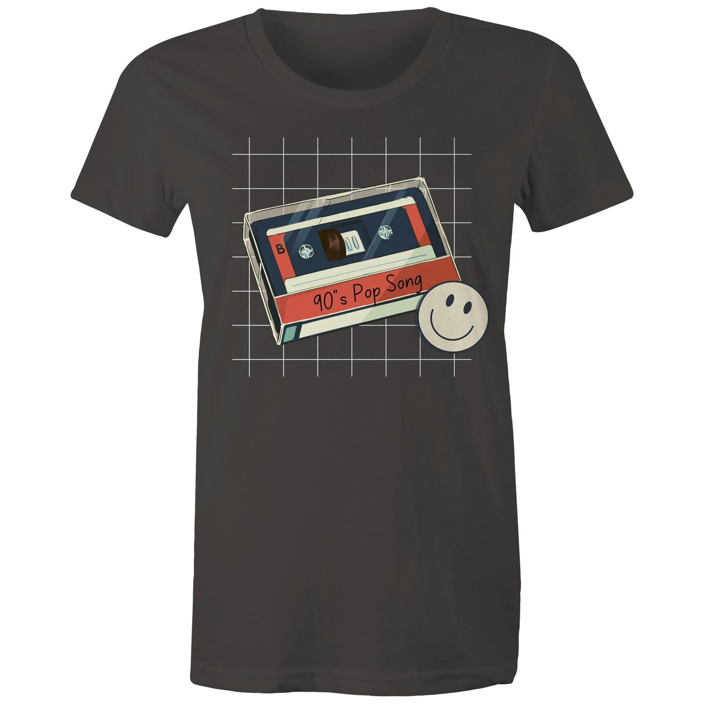 90's Pop Song - Womens T-shirt Charcoal Womens T-shirt Music Retro
