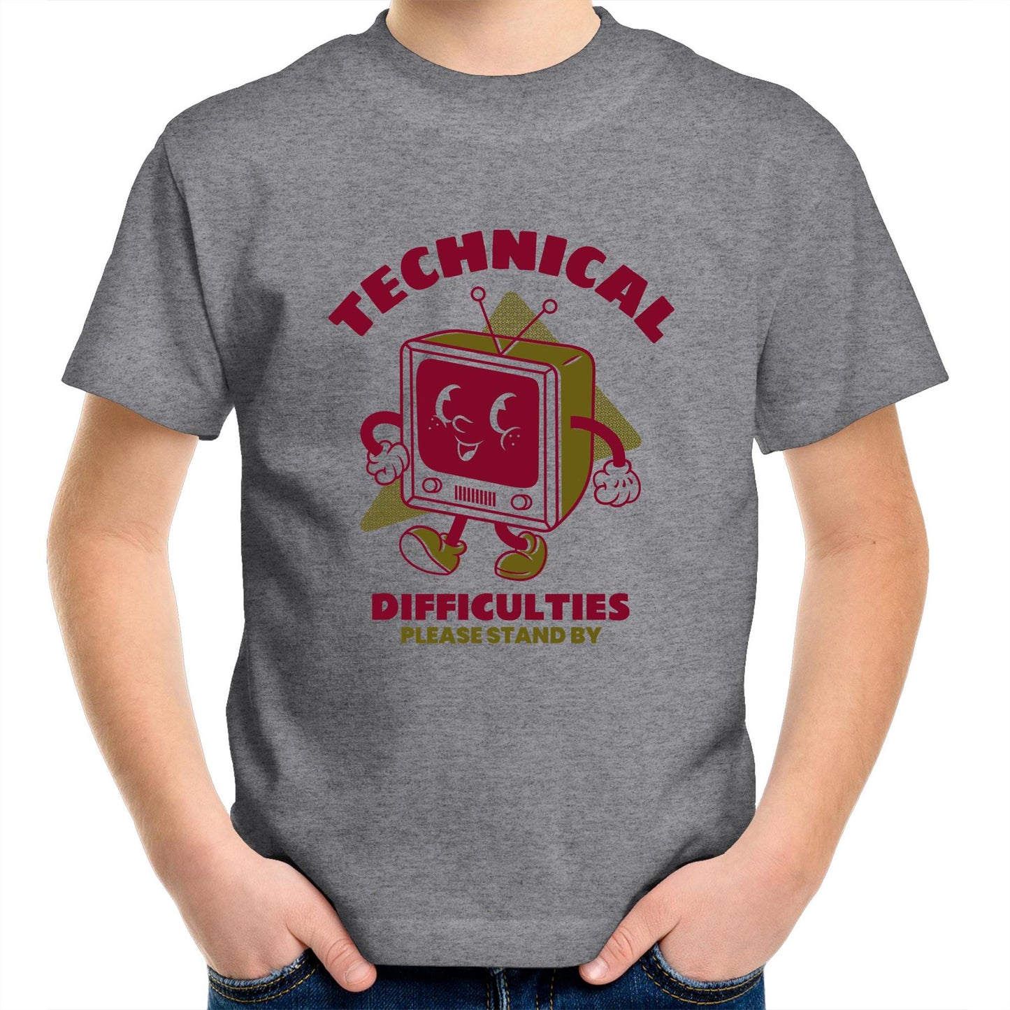Retro TV Technical Difficulties - Kids Youth Crew T-Shirt Grey Marle Kids Youth T-shirt Retro Tech