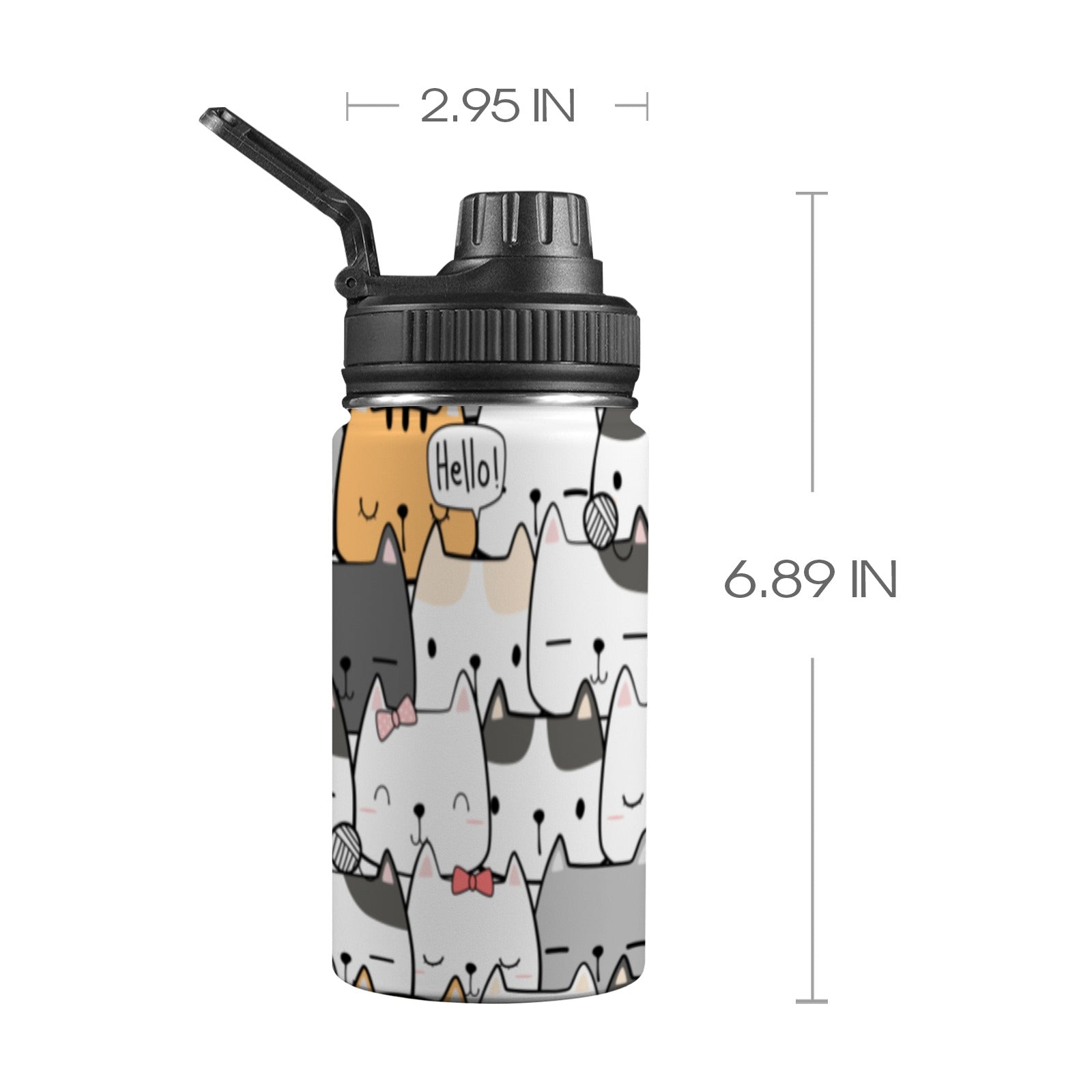 Cat Hello - Kids Water Bottle with Chug Lid (12 oz) Kids Water Bottle with Chug Lid Printed Offshore