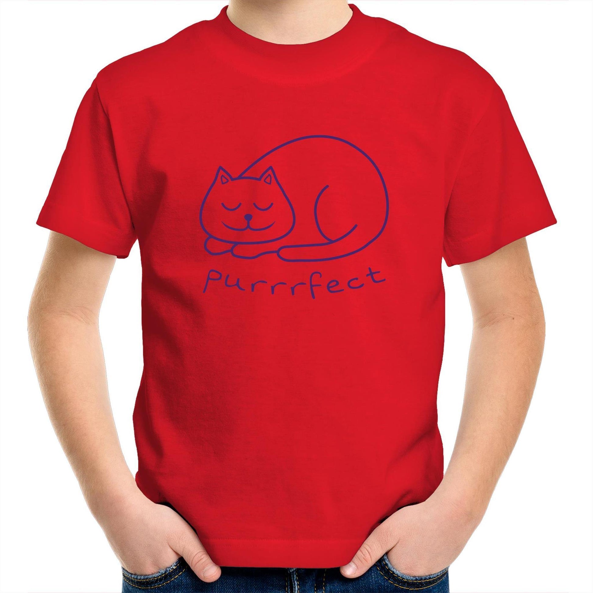 Purrrfect - Kids Youth Crew T-Shirt Red Kids Youth T-shirt animal