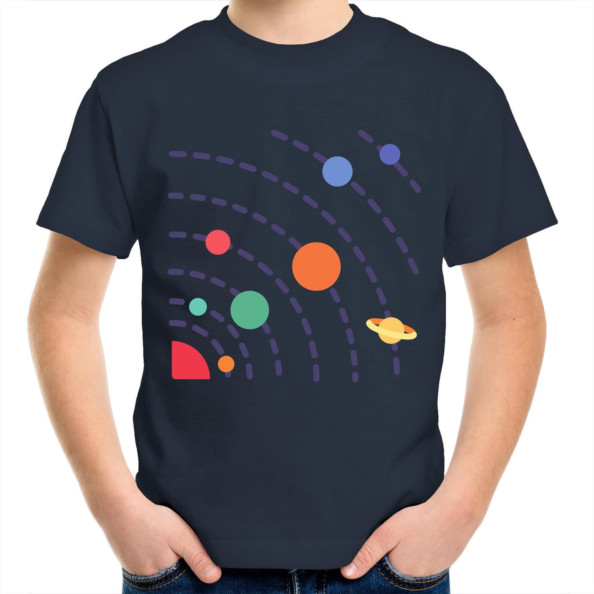 Solar System - Kids Youth Crew T-Shirt Navy Kids Youth T-shirt Science Space