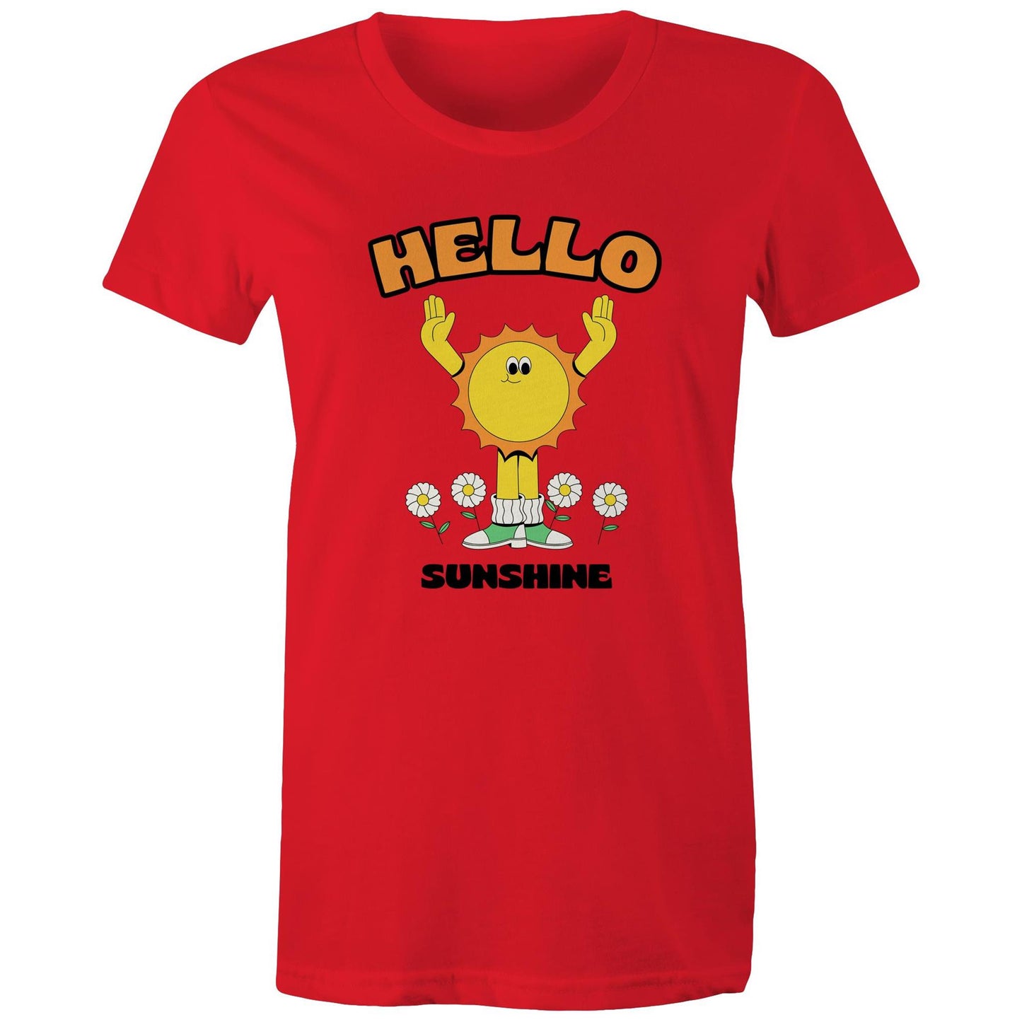 Hello Sunshine - Womens T-shirt Red Womens T-shirt Retro Summer