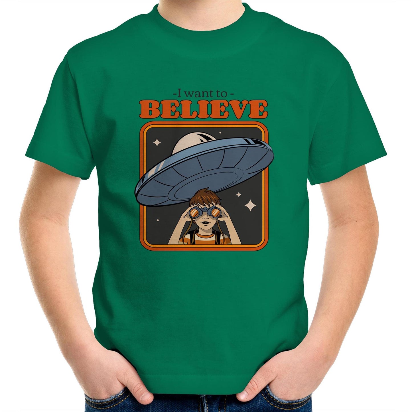 I Want To Believe - Kids Youth Crew T-Shirt Kelly Green Kids Youth T-shirt Sci Fi