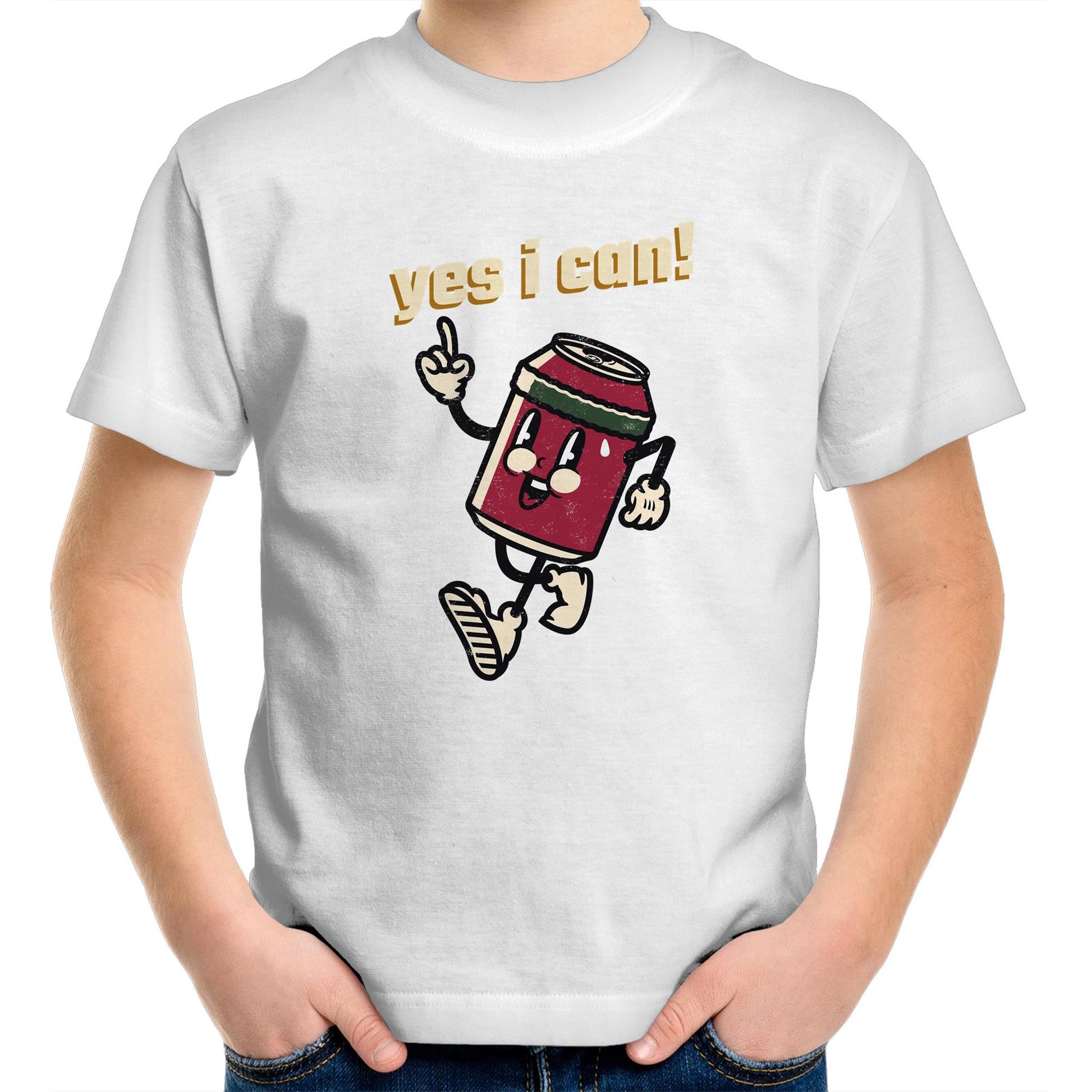 Yes I Can! - Kids Youth Crew T-Shirt White Kids Youth T-shirt Motivation Retro