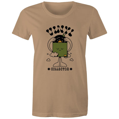 Vinyl Collector - Womens T-shirt Tan Womens T-shirt Music Retro