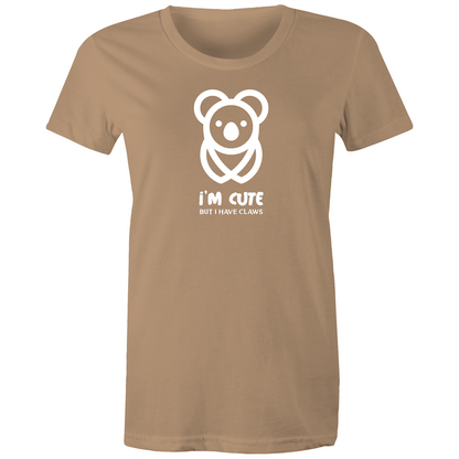 Koala, I'm Cute But I Have Claws - Women's T-shirt Tan Womens T-shirt animal Funny Womens