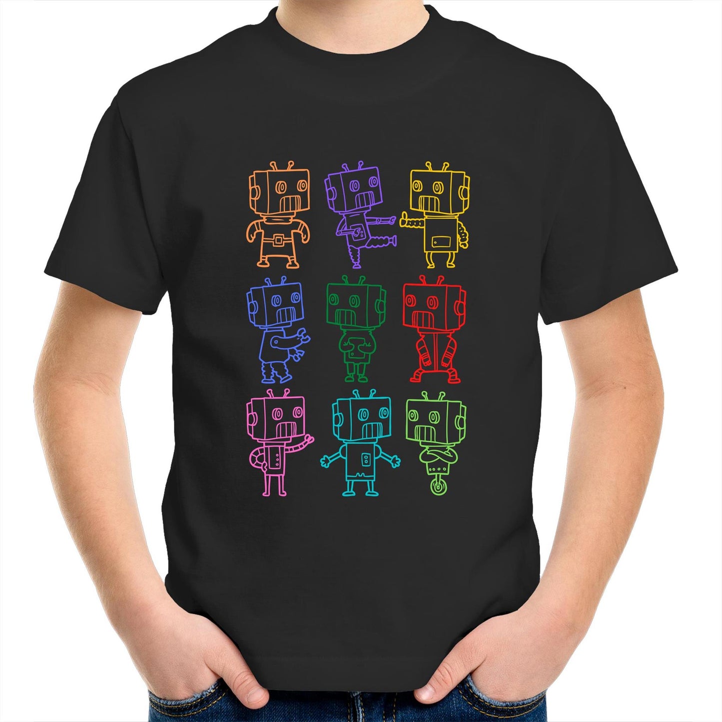 Robots - Kids Youth Crew T-Shirt Black Kids Youth T-shirt