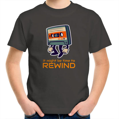 It Might Be Time To Rewind - Kids Youth Crew T-Shirt Charcoal Kids Youth T-shirt Music Retro