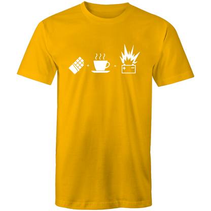 Chocolate + Coffee = Energy - Mens T-Shirt Gold Mens T-shirt Coffee Funny Mens
