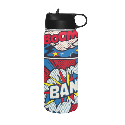 Comic Book Insulated Water Bottle with Straw Lid (18 oz) Insulated Water Bottle with Straw Lid