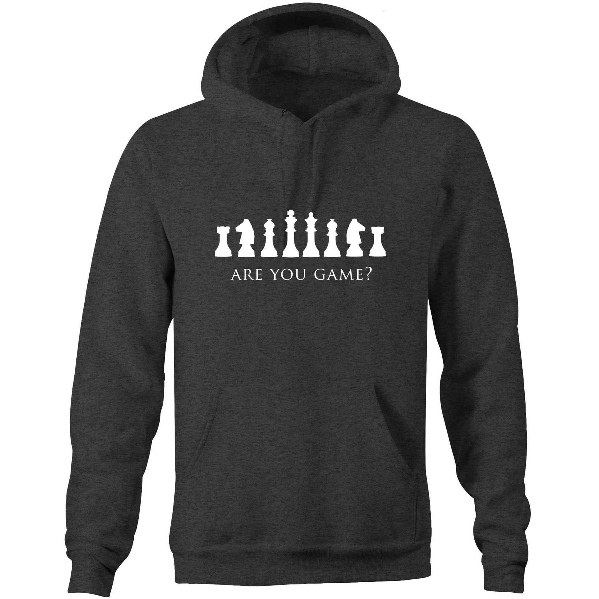 Are You Game - Pocket Hoodie Sweatshirt Asphalt Marle Heavyweight Hoodie Chess Funny Games Mens Womens