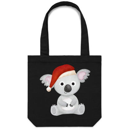 Christmas Koala - Canvas Tote Bag Black One Size Christmas Tote Bag Merry Christmas