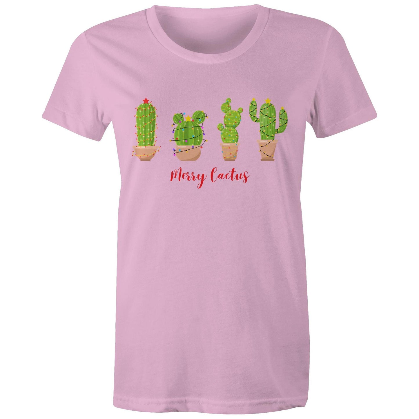 Merry Cactus - Womens T-shirt Pink Christmas Womens T-shirt Merry Christmas