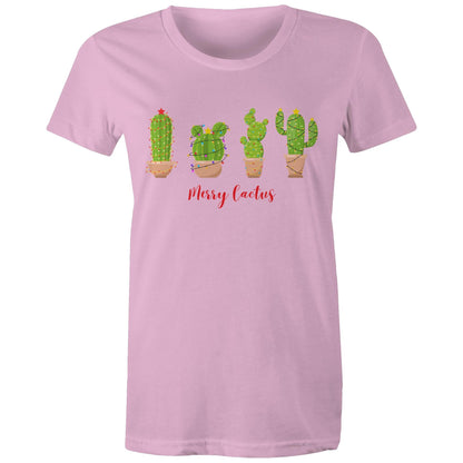 Merry Cactus - Womens T-shirt Pink Christmas Womens T-shirt Merry Christmas