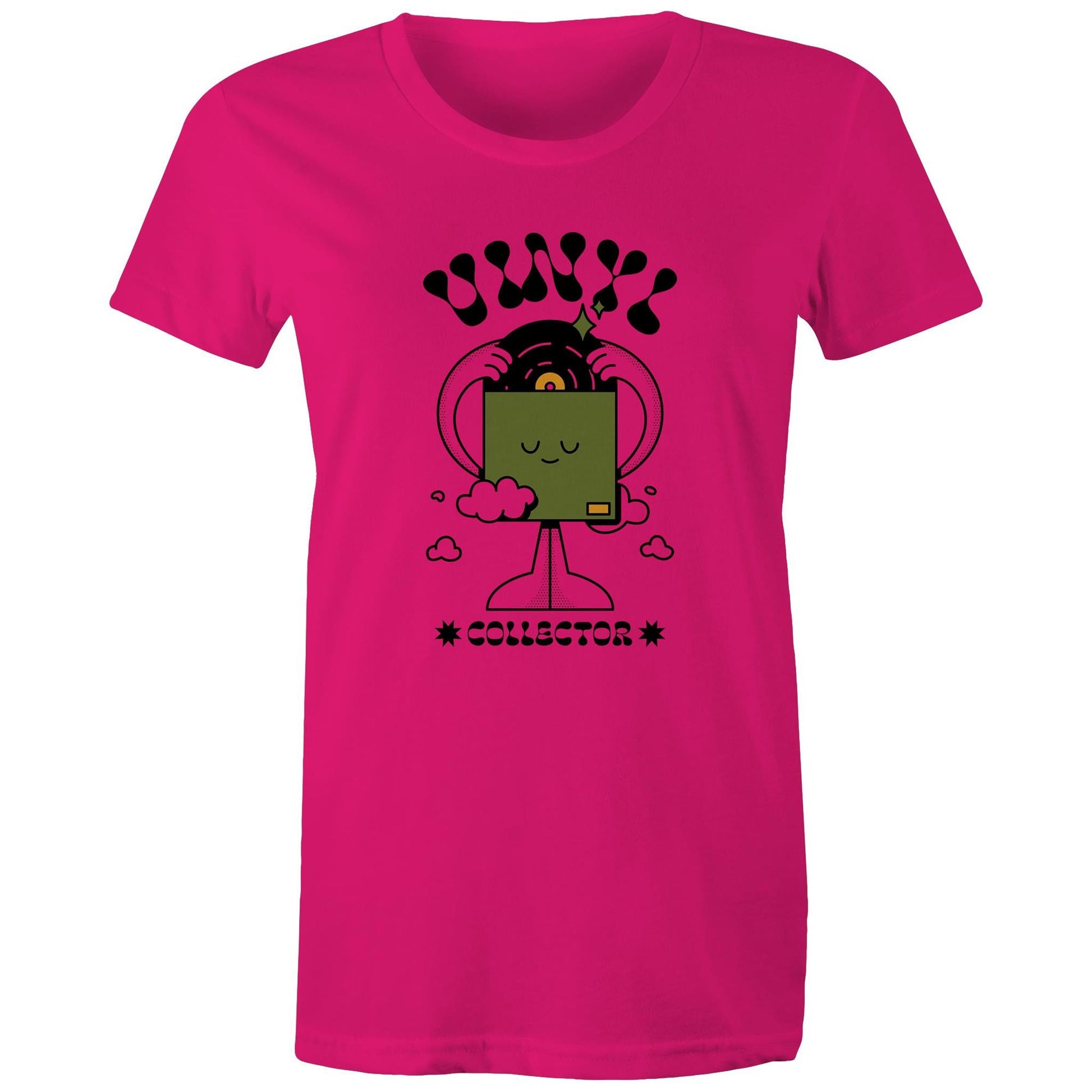 Vinyl Collector - Womens T-shirt Fuchsia Womens T-shirt Music Retro
