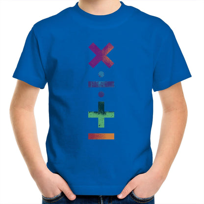 Maths Symbols - Kids Youth Crew T-Shirt Bright Royal Kids Youth T-shirt Maths Science