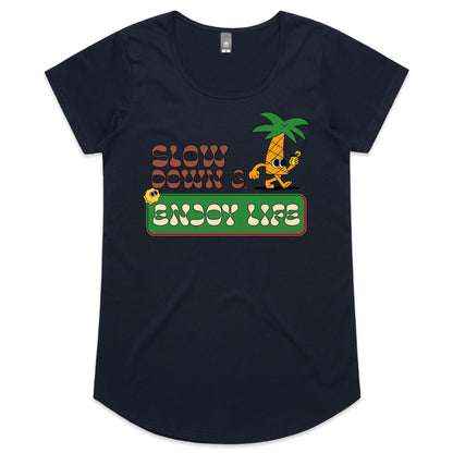 Slow Down & Enjoy Life - Womens Scoop Neck T-Shirt Navy Womens Scoop Neck T-shirt Motivation Summer