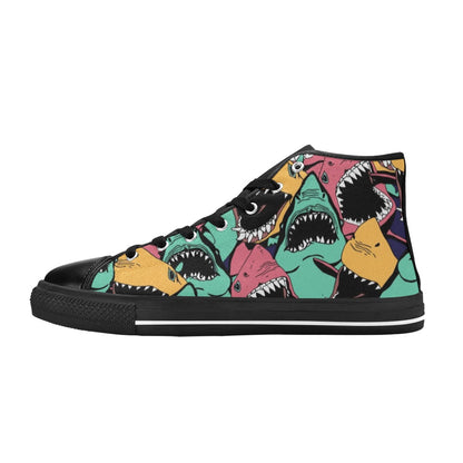 Scary Sharks - High Top Canvas Shoes for Kids Kids High Top Canvas Shoes Printed Offshore