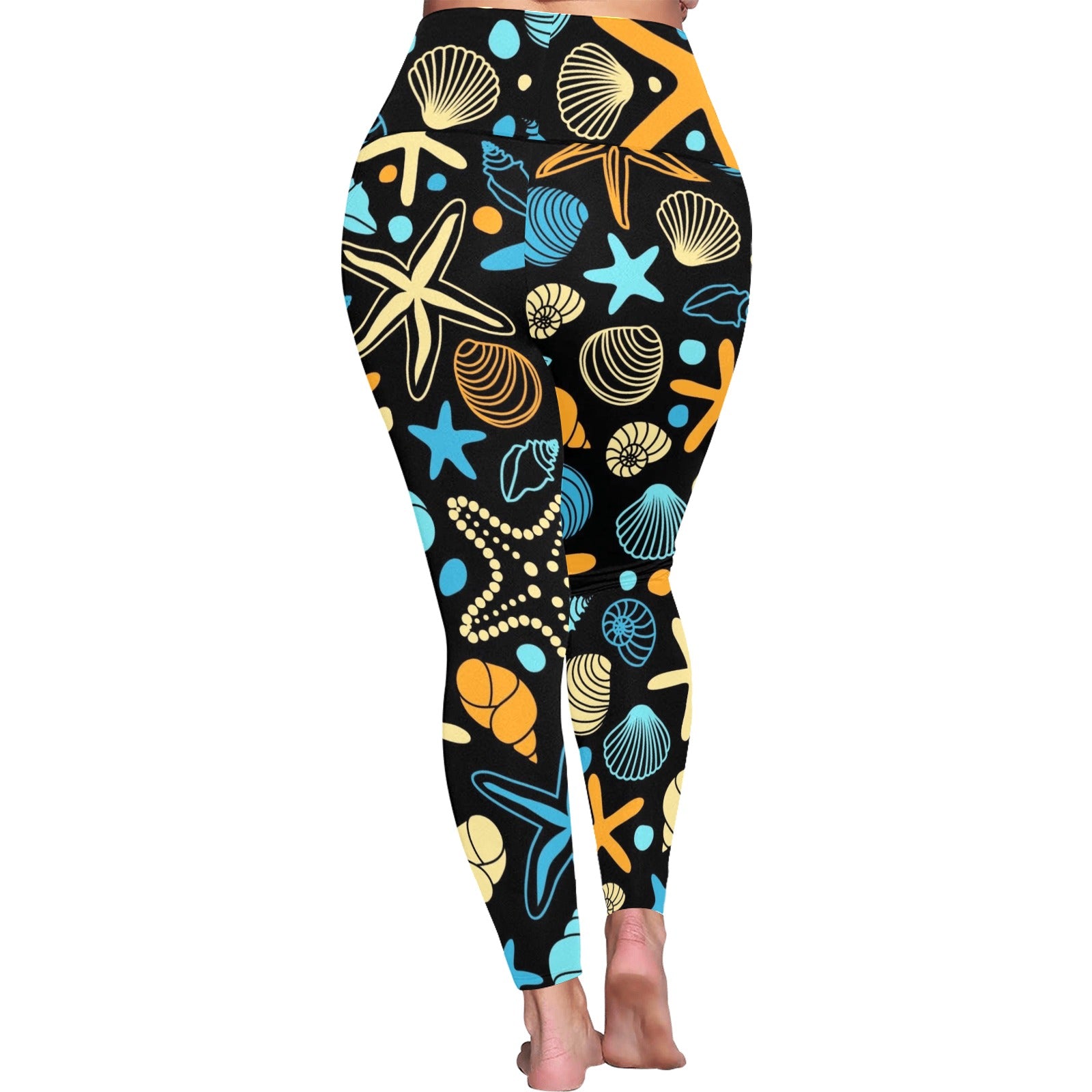 Starfish And Shells - Women's Plus Size High Waist Leggings Women's Plus Size High Waist Leggings Printed Offshore Summer