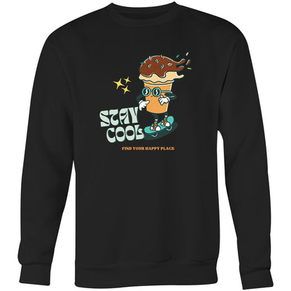 Stay Cool, Find Your Happy Place - Crew Sweatshirt Black Sweatshirt Retro Summer