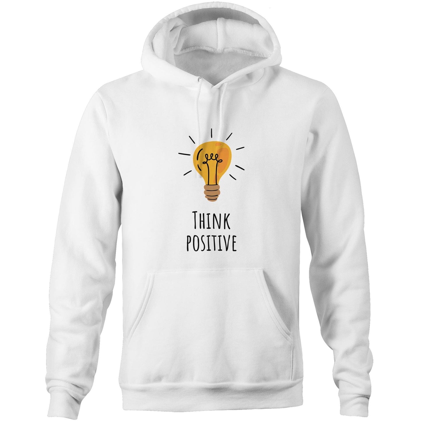 Think Postitive - Pocket Hoodie Sweatshirt White Hoodie Motivation Tech