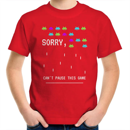 Sorry, Can't Pause This Game - Kids Youth Crew T-Shirt Red Kids Youth T-shirt Games