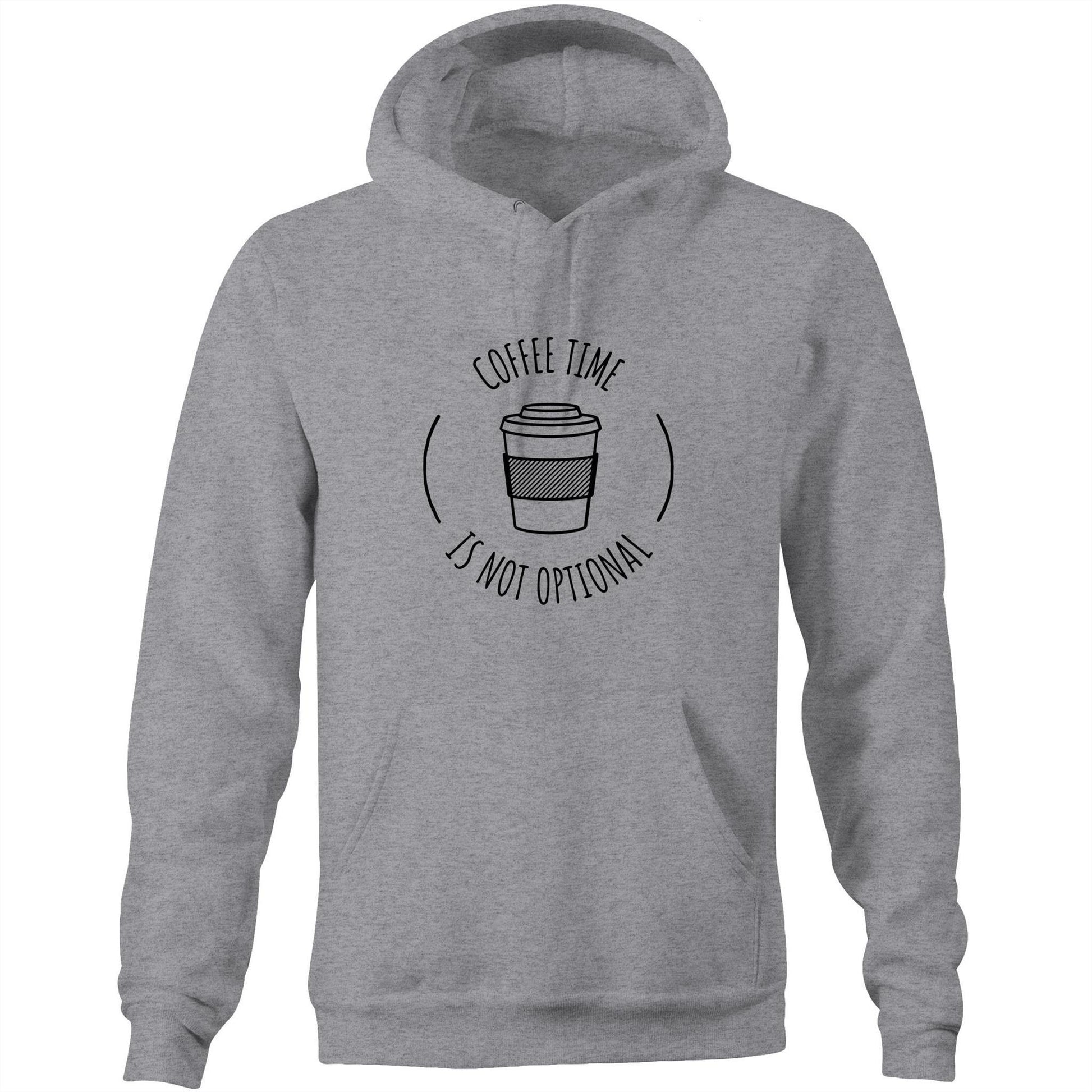Coffee Time - Pocket Hoodie Sweatshirt Grey Marle Hoodie Coffee Funny Mens Womens
