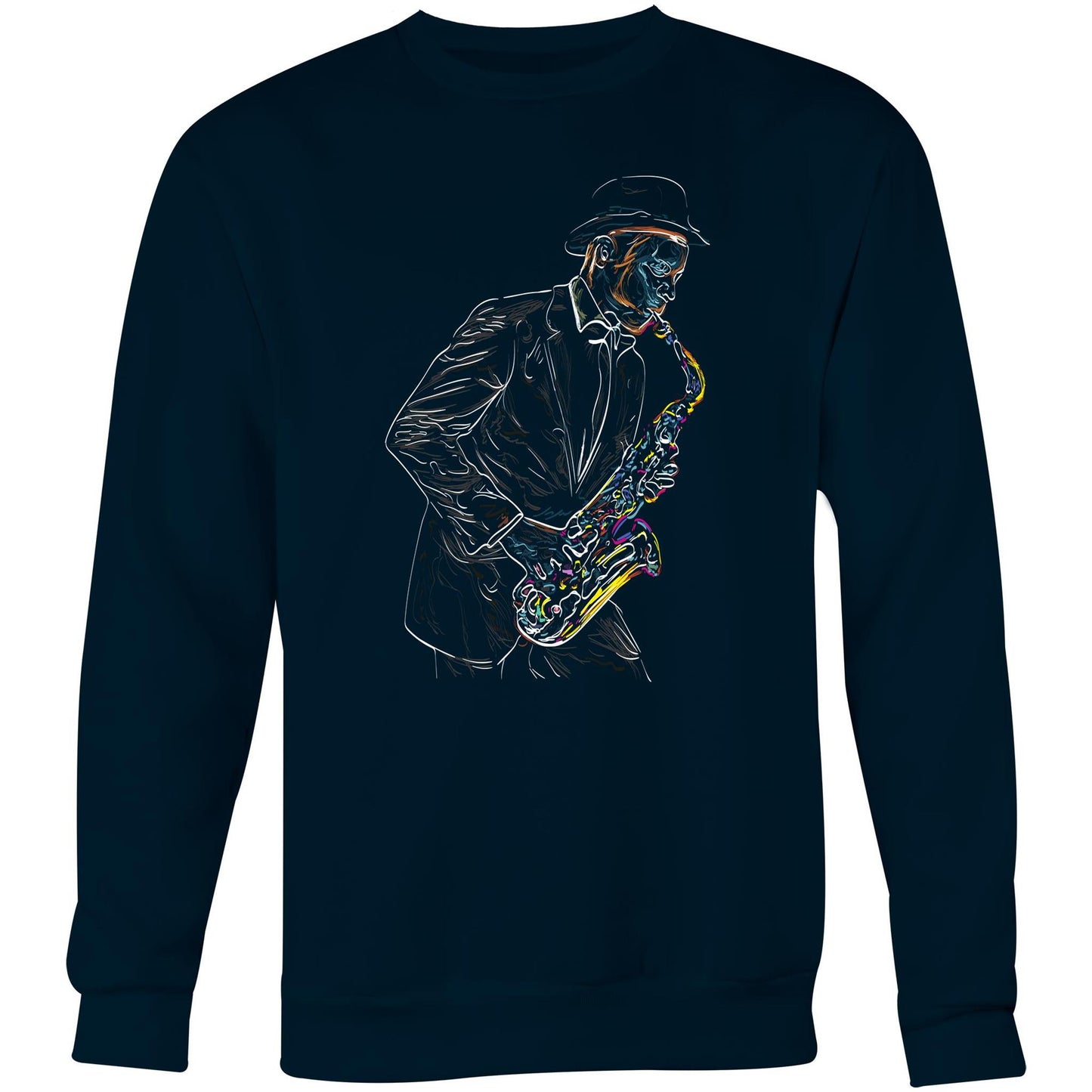 Saxophone - Crew Sweatshirt Navy Sweatshirt Mens Music Womens