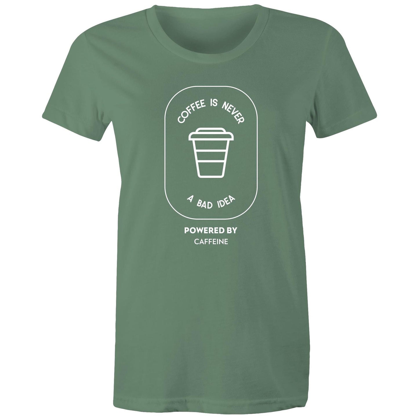 Powered By Caffeine - Women's T-shirt Sage Womens T-shirt Coffee Womens