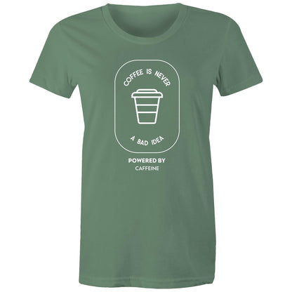 Powered By Caffeine - Women's T-shirt Sage Womens T-shirt Coffee Womens