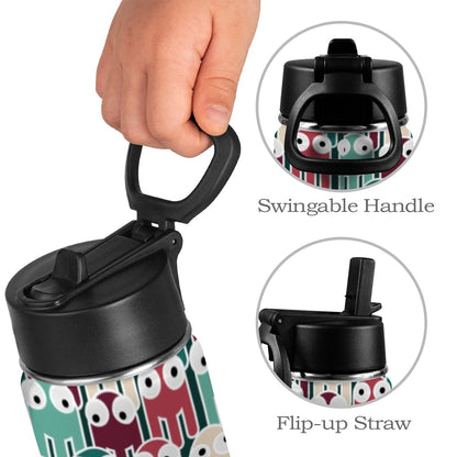 Cartoon Octopus - Kids Water Bottle with Straw Lid (12 oz) Kids Water Bottle with Straw Lid