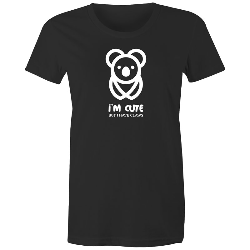 Koala, I'm Cute But I Have Claws - Women's T-shirt Black Womens T-shirt animal Funny Womens