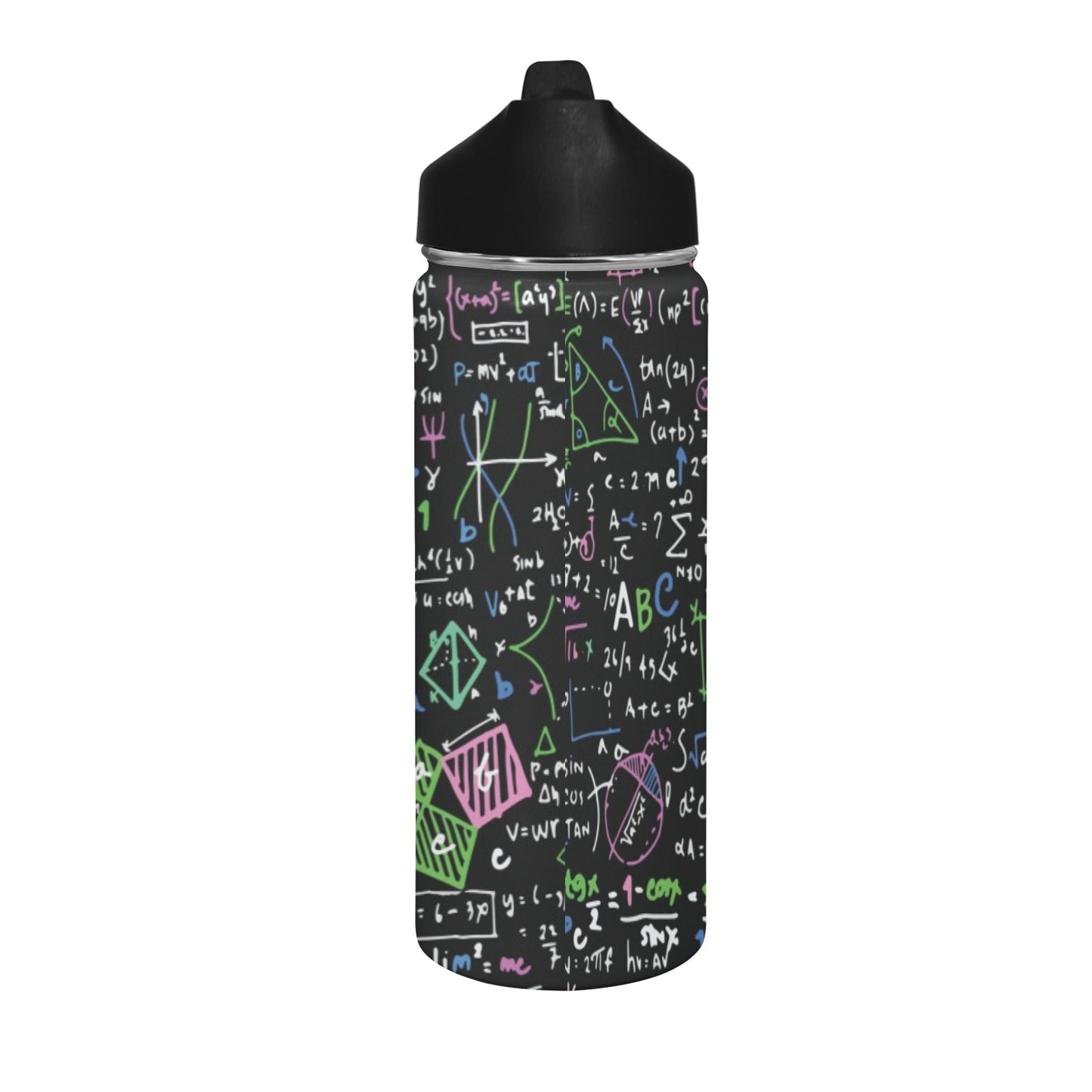 Equations In Green And Pink - Insulated Water Bottle with Straw Lid (18 oz) Insulated Water Bottle with Straw Lid Printed Offshore