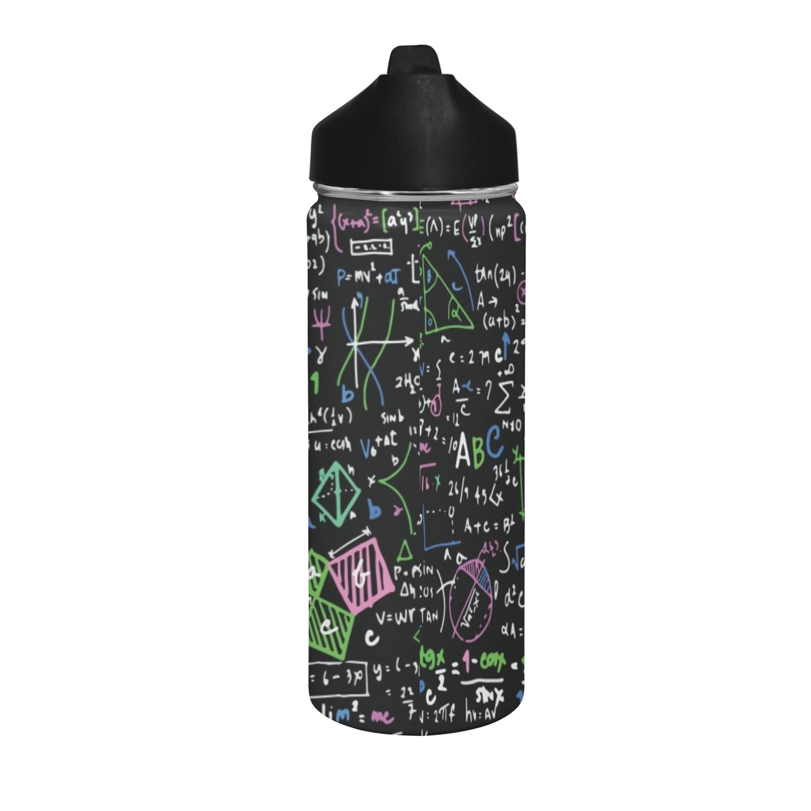 Equations In Green And Pink - Insulated Water Bottle with Straw Lid (18 oz) Insulated Water Bottle with Straw Lid