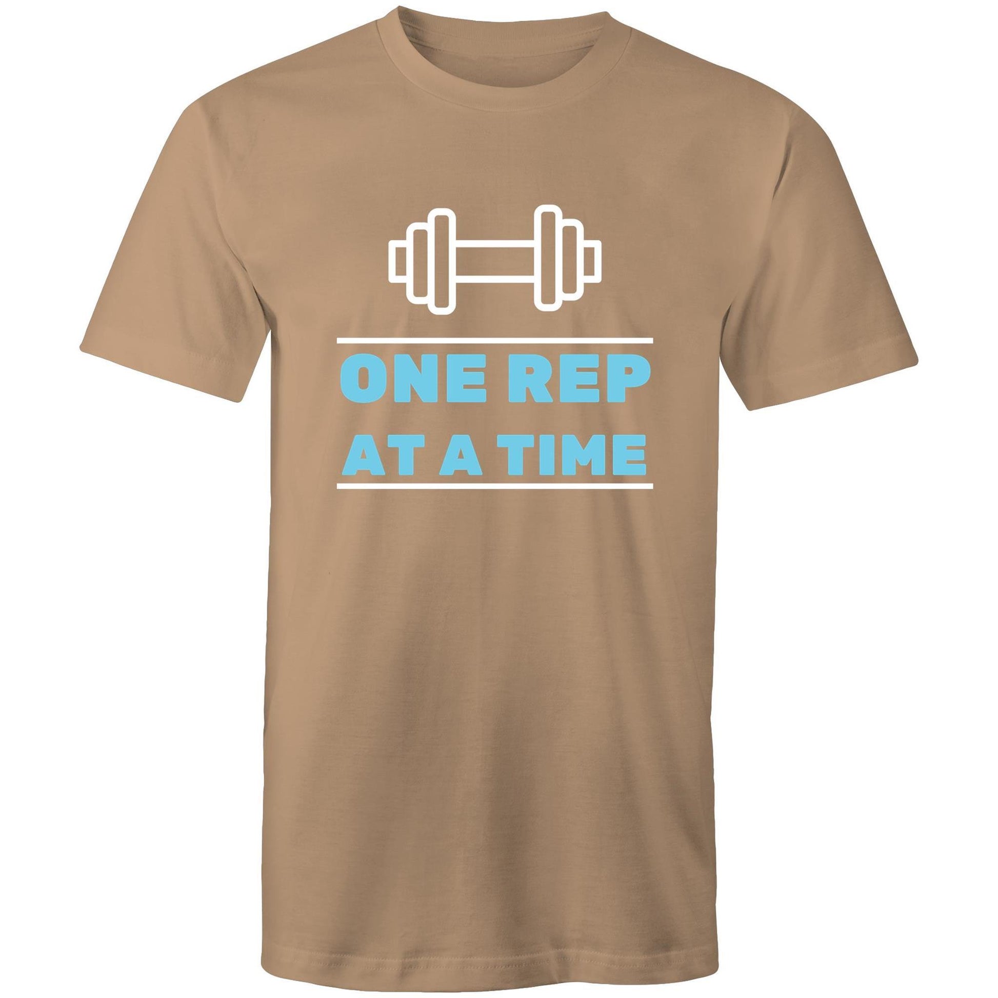 One Rep At A Time - Short Sleeve T-shirt Tan Fitness T-shirt Fitness Mens Womens