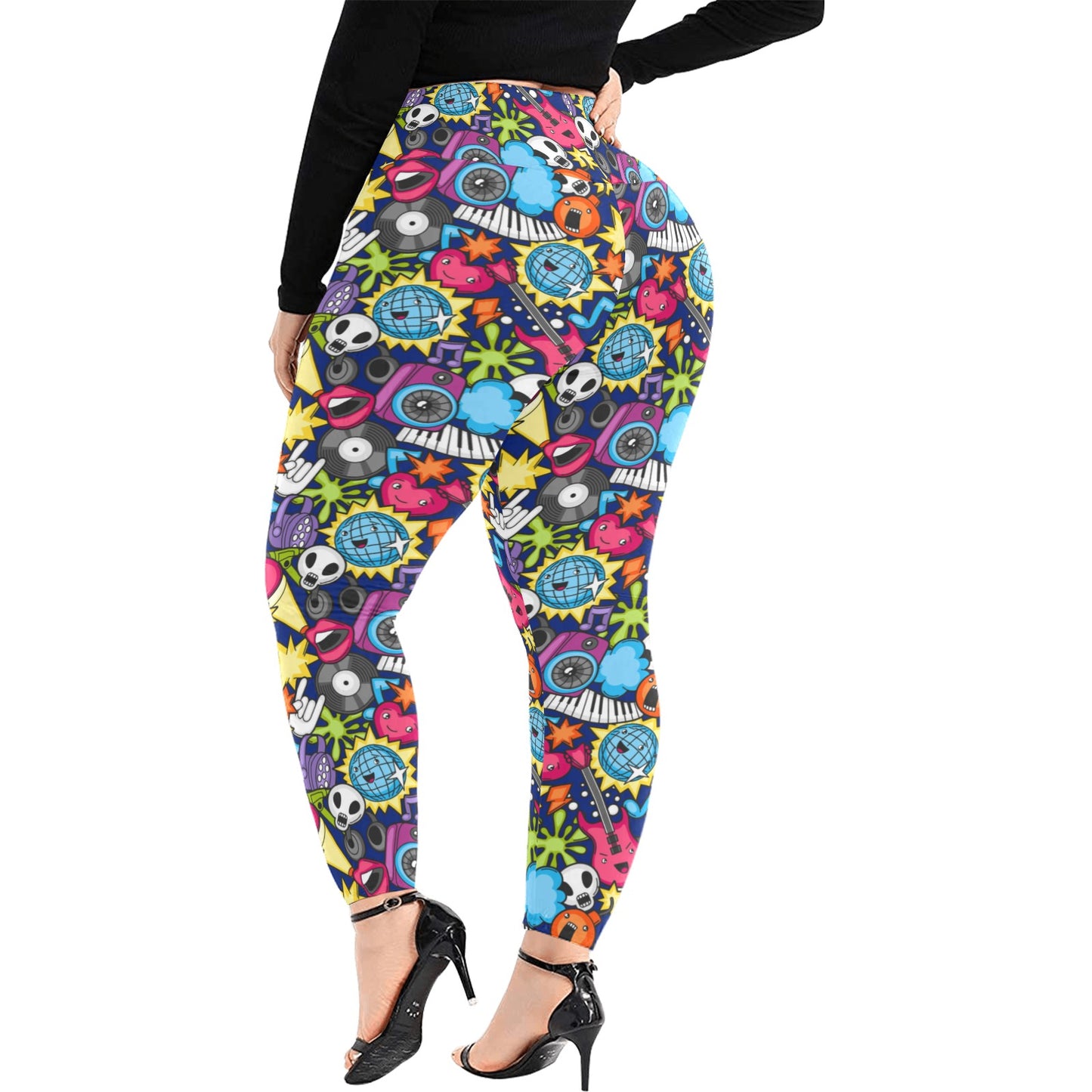 Sticker Music - Women's Extra Plus Size High Waist Leggings Women's Extra Plus Size High Waist Leggings Music