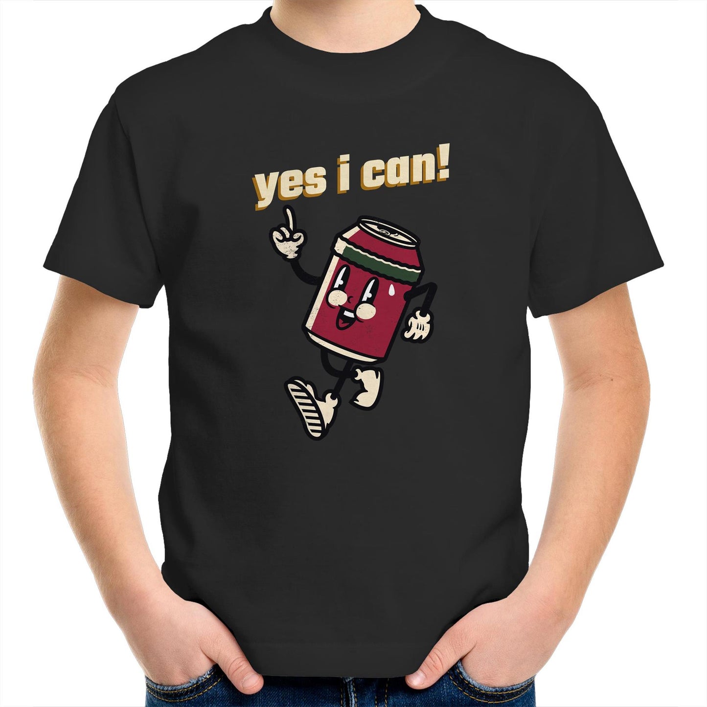 Yes I Can! - Kids Youth Crew T-Shirt Black Kids Youth T-shirt Motivation Retro