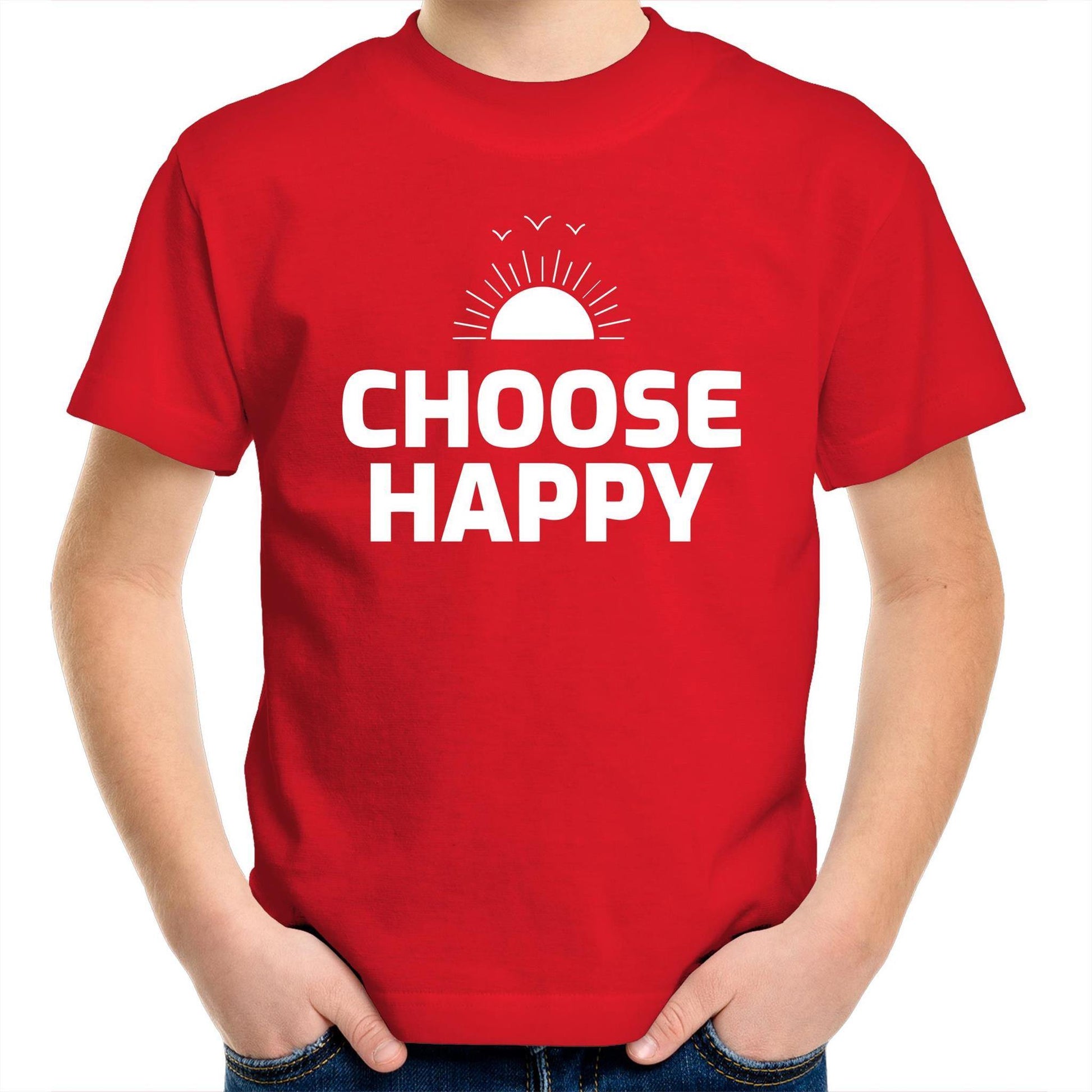 Choose Happy - Kids Youth Crew T-Shirt Red Kids Youth T-shirt