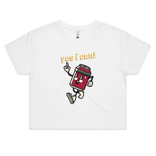 Yes I Can! - Women's Crop Tee White Womens Crop Top Motivation Retro