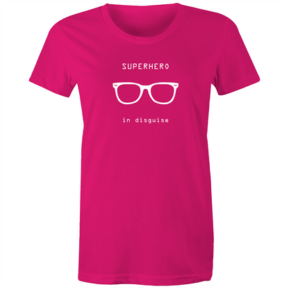 Superhero In Disguise - Women's T-shirt Fuchsia Womens T-shirt comic Funny Womens