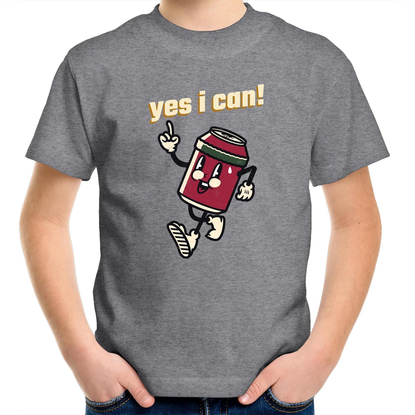 Yes I Can! - Kids Youth Crew T-Shirt Grey Marle Kids Youth T-shirt Motivation Retro