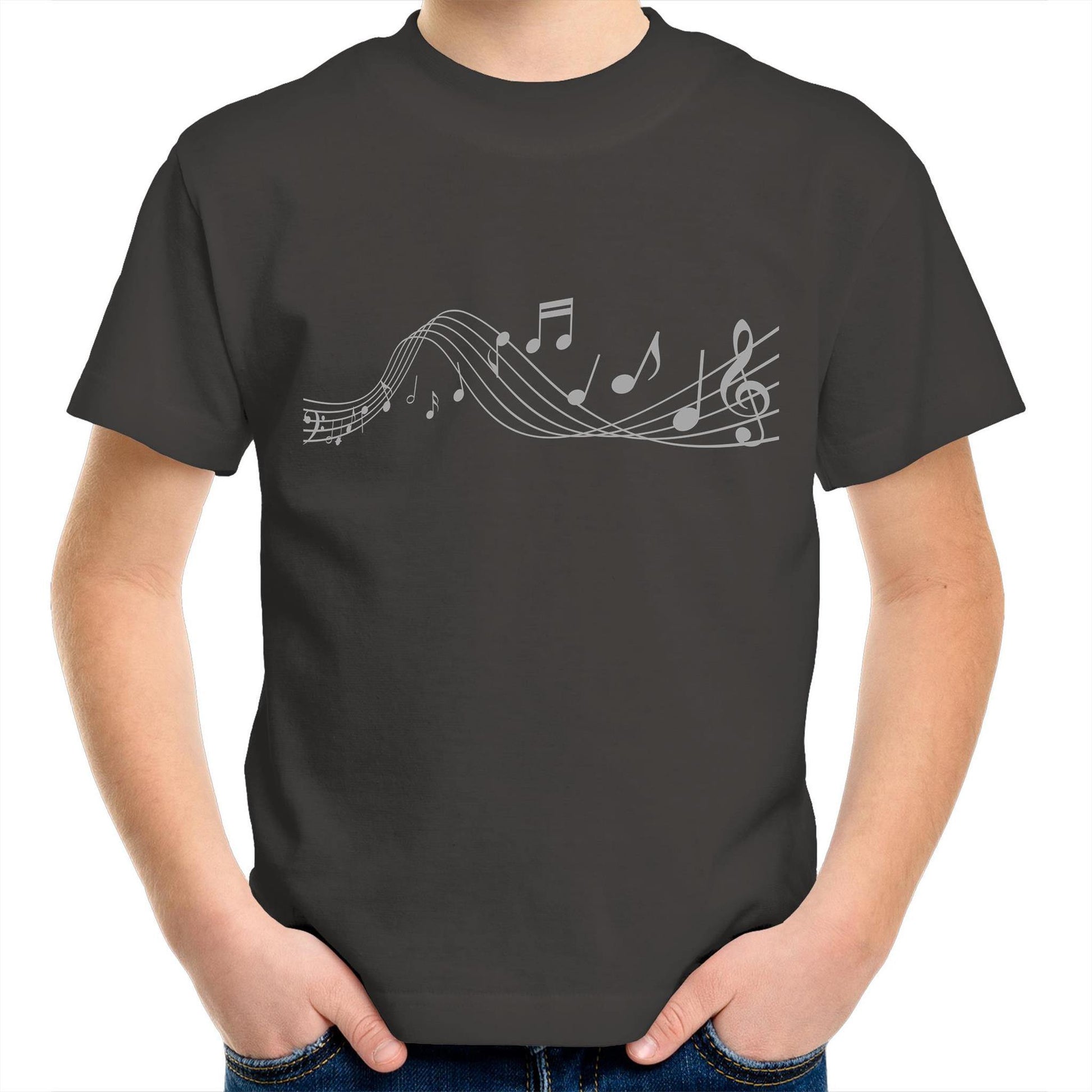 Music Notes - Kids Youth Crew T-Shirt Charcoal Kids Youth T-shirt Music