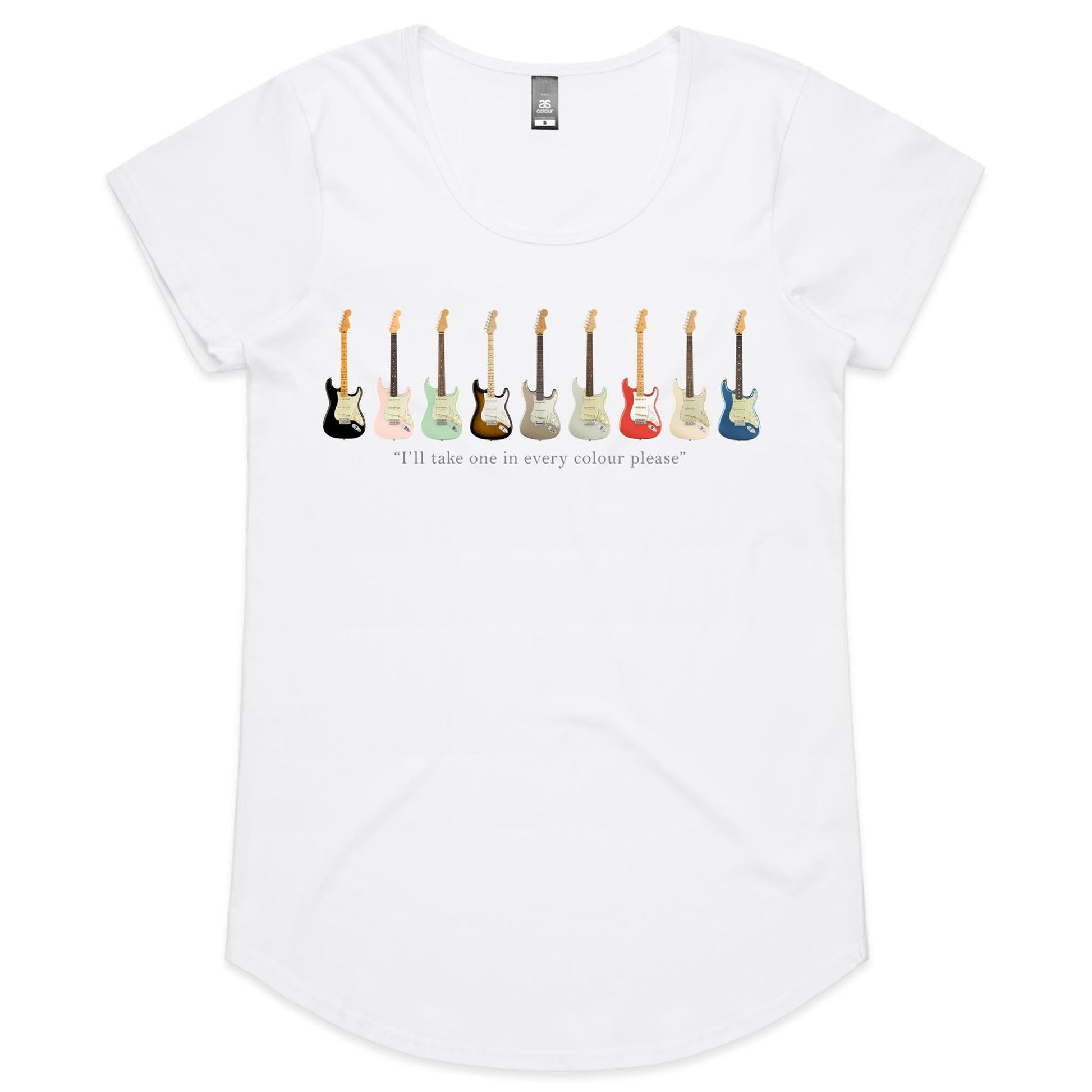 Guitars In Every Colour - Womens Scoop Neck T-Shirt White Womens Scoop Neck T-shirt Music