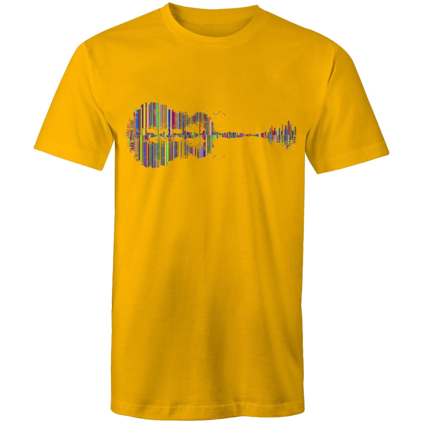 Guitar Reflection In Colour - Mens T-Shirt Gold Mens T-shirt Music