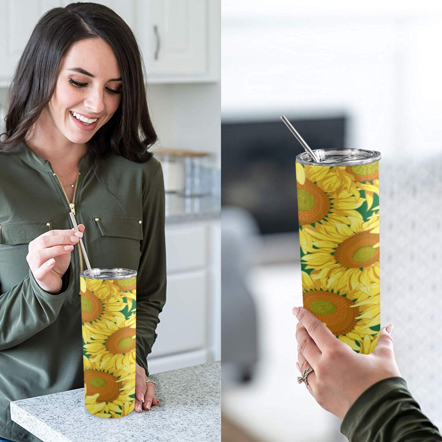 Sunflowers - 20oz Tall Skinny Tumbler with Lid and Straw 20oz Tall Skinny Tumbler with Lid and Straw