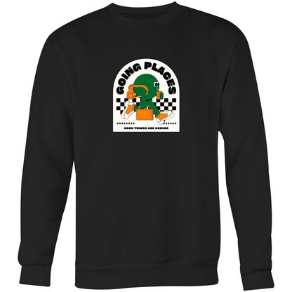 Going Places - Crew Sweatshirt Black Sweatshirt Retro