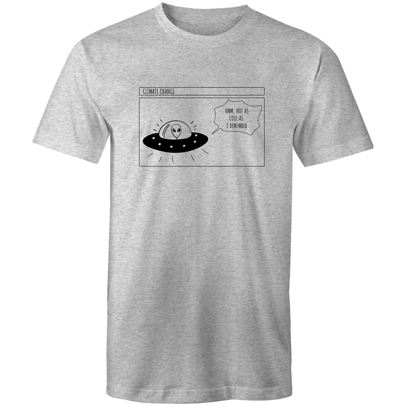 Alien Climate Change - Mens T-Shirt Grey Marle Mens T-shirt comic Environment Funny Mens Sci Fi Space